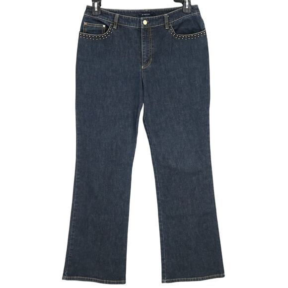 Jones New York Jeans Womens 8 Bootcut Flare Blue Stretch Denim Gold Beads - Picture 1 of 14